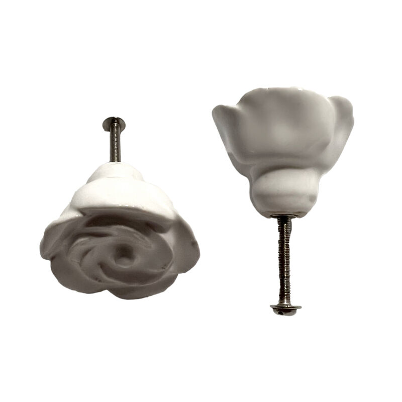 HomeRoots Set of Six White Ceramic Flower Shape Drawer Pull Knobs image number 2