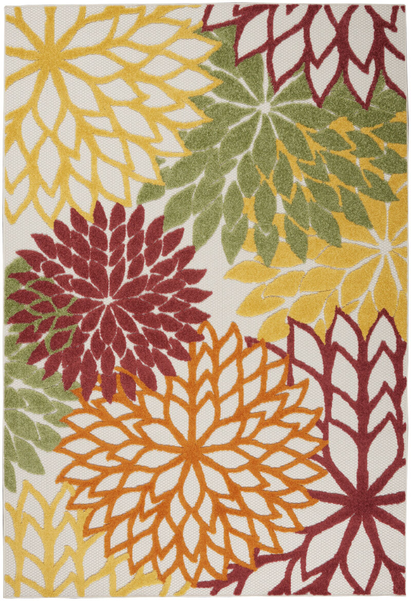 HomeRoots 4' X 6' Red Yellow Green Orange And Ivory Floral Indoor Outdoor Area Rug image number 0
