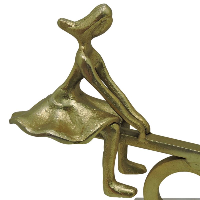 17 Inches Metal Couple on Seesaw Sculpture, Gold-Benzara
