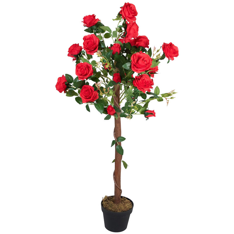 Roses with Greenery Artificial Potted Tree - Red - 47" image number 1