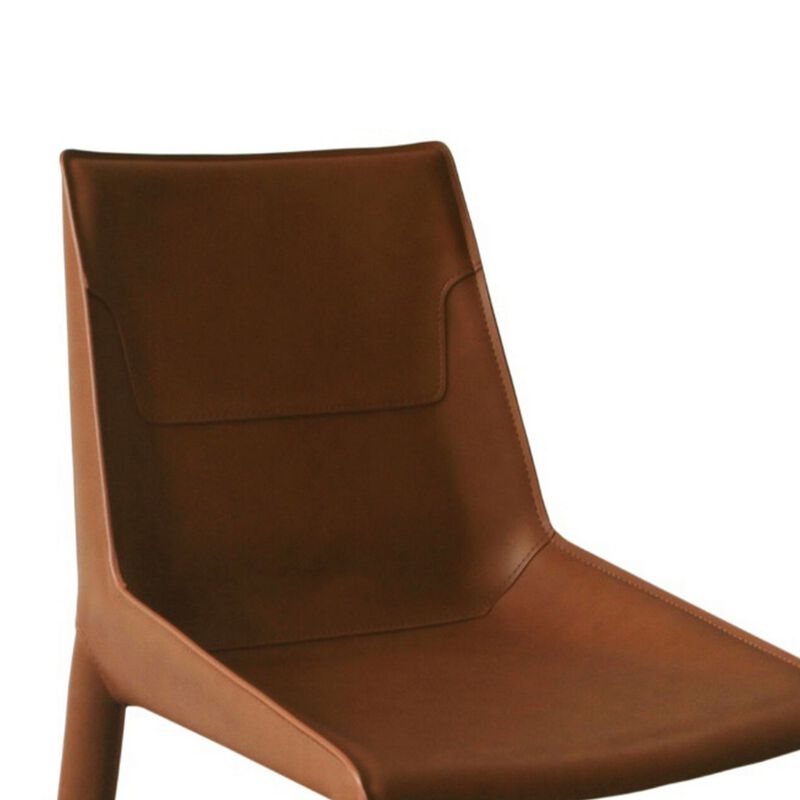 Cid Paz 19 Inch Dining Chair, Set of 2, Brown Saddle Leather, Tapered Legs -Benzara