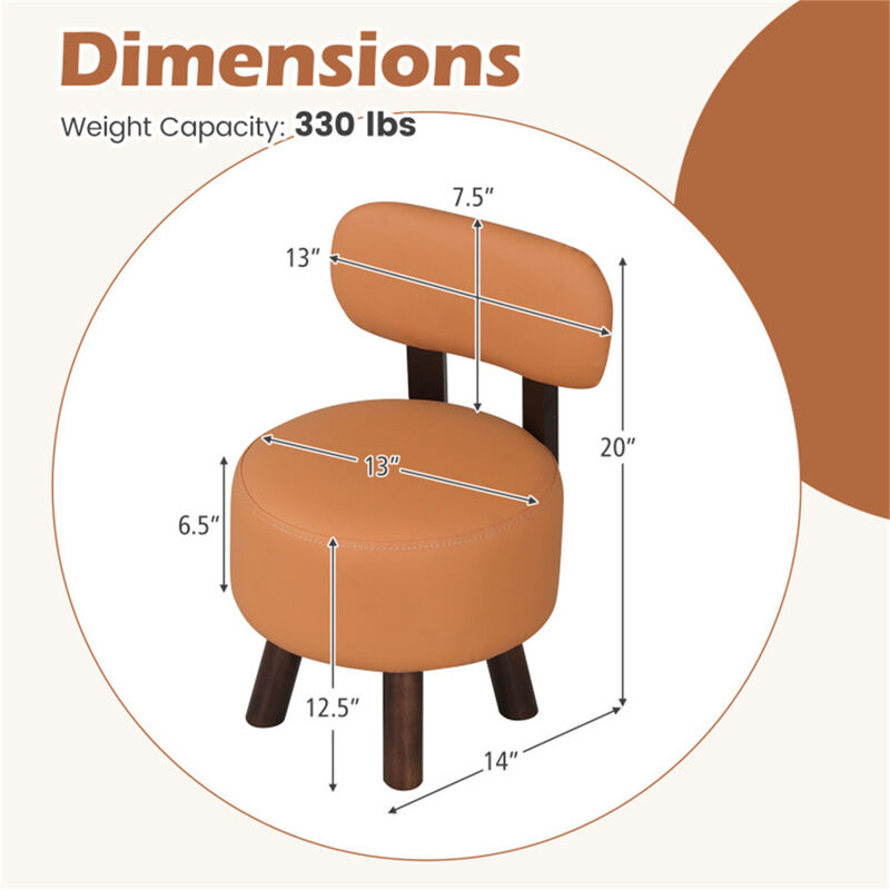 Small Footstools Set of 2 with Solid Wood Legs for Living Room-Orange image number 2
