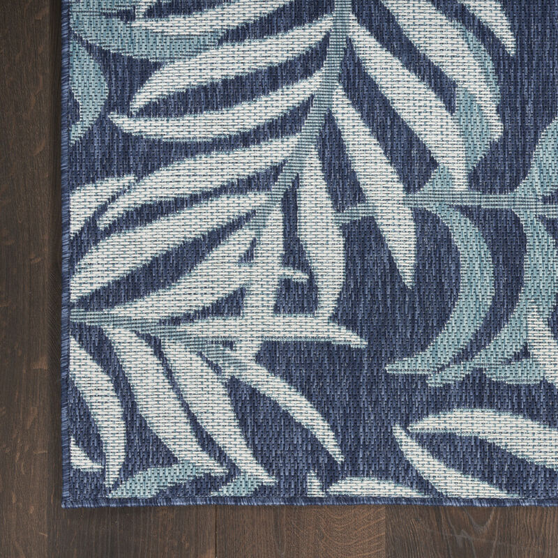 HomeRoots 8' X 10' Navy Blue Sky Blue And Ivory Palm Leaf Indoor Outdoor Area Rug image number 3