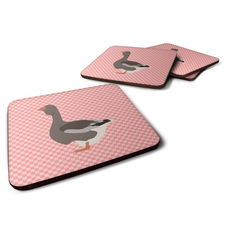 Caroline's Treasures Toulouse Goose Pink Check Decorative coasters, 3.5, Multicolor
