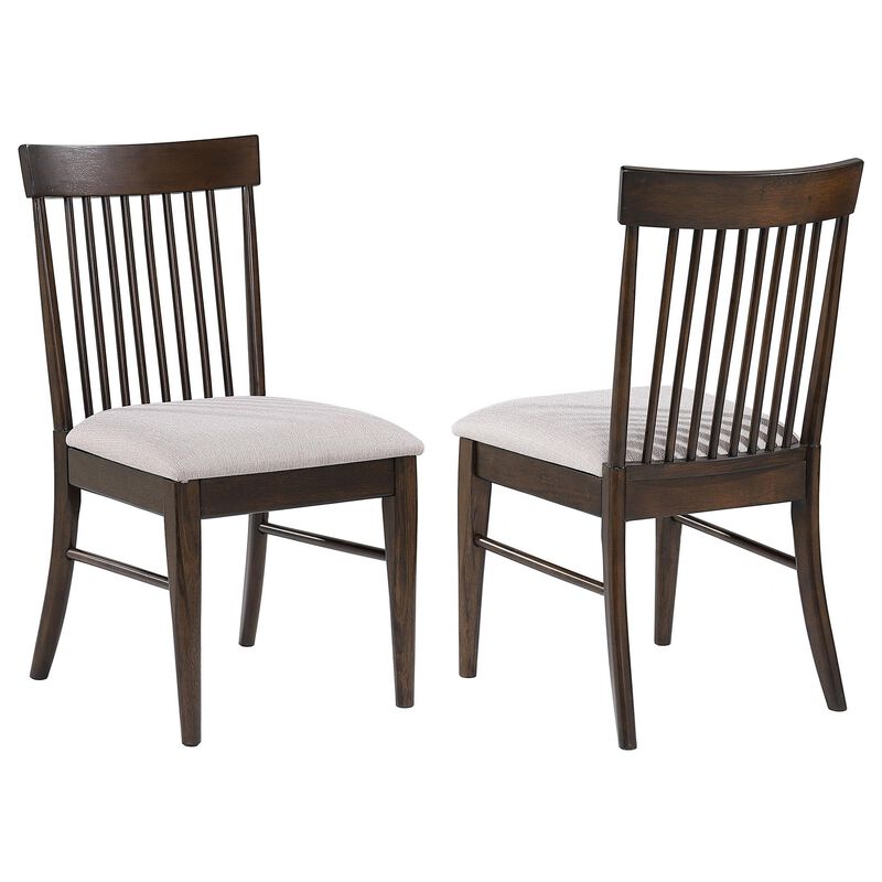 Eve Dining Side Chair Set of 2, Dark Walnut Brown Wood, Wheat Beige - Benzara