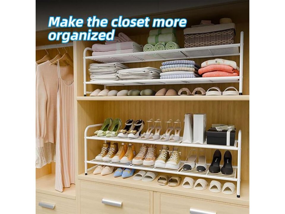 Metal Shoe Organizer 2 Tier Closet Storage White Rack 44 Inch