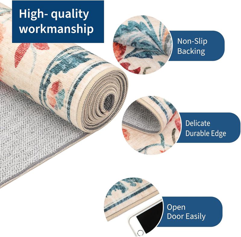 Modern Washable Folding Floral Print Rug, Soft Washable Non - Slip Backing for Living Room Bedroom image number 3