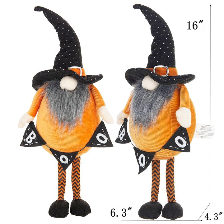 (Set of 2)Halloween Decorating Fabric Standing Orange Gnome with BOO Banner