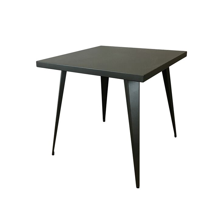 Oran 32 Inch Dining Table, Square Metal Top, Tapered Legs, Gray Finish - Benzara