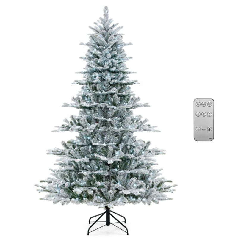 Hivvago Snow Flocked Artificial Christmas Tree with Cool White LED Lights