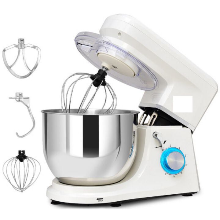 6 Speed 7.5 Qt Tilt-Head Stainless Steel Electric Food Stand Mixer-White