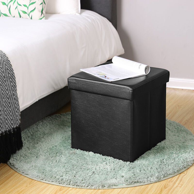 Folding Ottoman Cube Storage Stool with Hidden Compartment image number 5