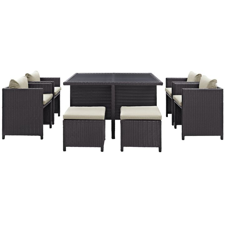 Modway Inverse Wicker Rattan 9-Piece Outdoor Patio Dining Furniture Set in Espresso Beige