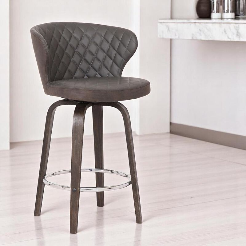 Hivvago 30 Inch Brown Faux Leather And Iron Swivel Low Back Bar Height Bar Chair