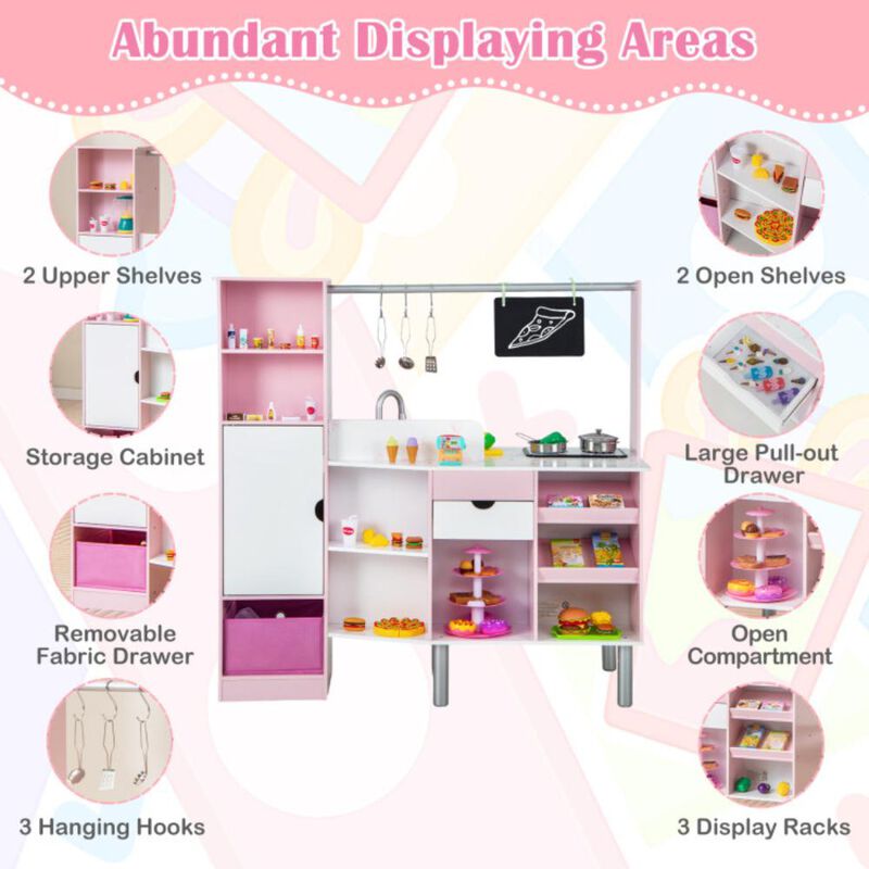 Hivvago 2-in-1 Double-sided Kids Kitchen and Market with Realistic Light and Sound