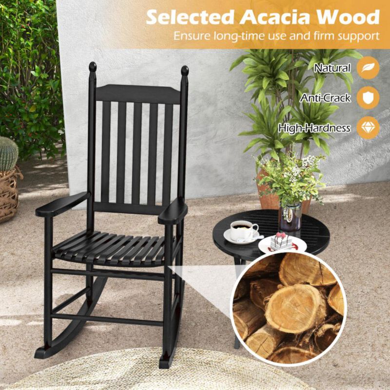Hivvago High-Back Acacia Wood Outdoor Rocking Chair with Solid Rocking Base