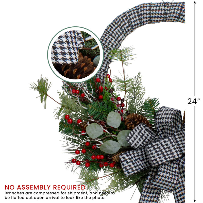 Black and White Houndstooth and Berry Artificial Christmas Wreath - 24-Inch  Unlit image number 4