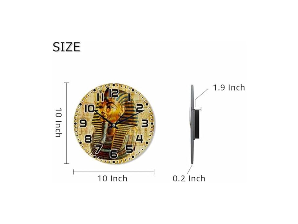 Egypt Vintage Egyptian Pharaoh Wall Clock 10 Inch Silent Non Ticking