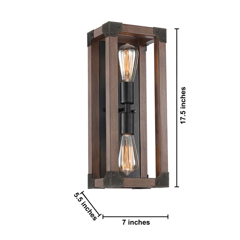 Elvia Pine Wood 2-Light Wall Sconce Antique Black Metal Finish image number 3