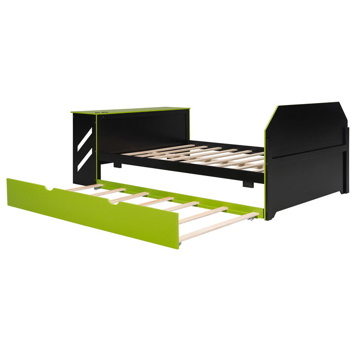 Merax Full Size Gaming Daybed with Twin Trundle, Work Desk, USB Port & Cable Hole