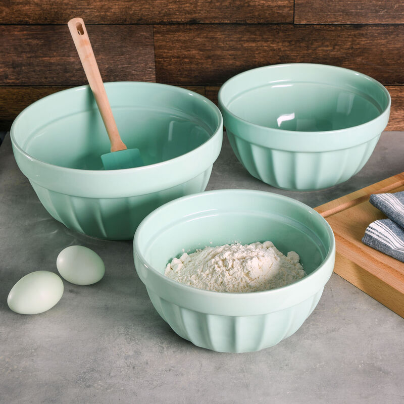 Martha Stewart 3 Piece Stoneware Bowl Set in Turquoise
