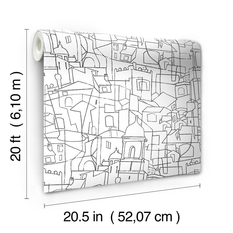 Cubist Cityscape Black Peel & Stick Wallpaper (Double Roll) image number 6