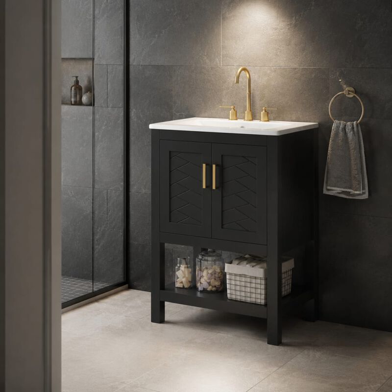 ELEMENT ACE 24 Inch Modern Bathroom Vanity with Elegant Twill Design Soft-Close Hinges Adjustable Shelf Back Open Structure Ample Customizable Bathroom Storage image number 2