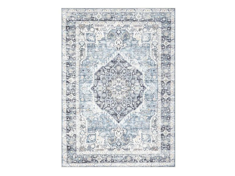 Light Blue Vintage Boho Rug 8x10 Washable Non Slip Living Room Carpet image number 0