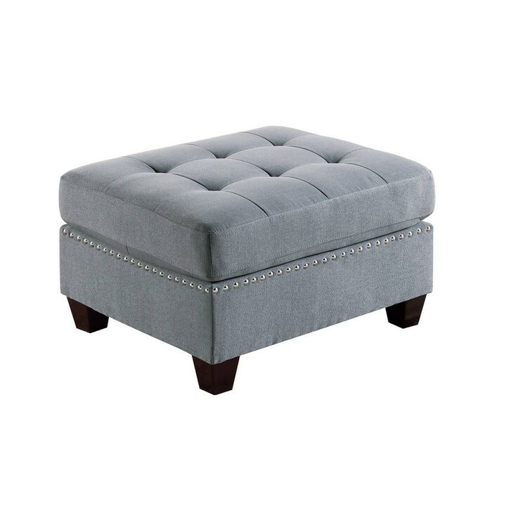 Pali 32 Inch Modern Square Ottoman, Foam Tufted Seat, Gray Linen Fabric-Benzara