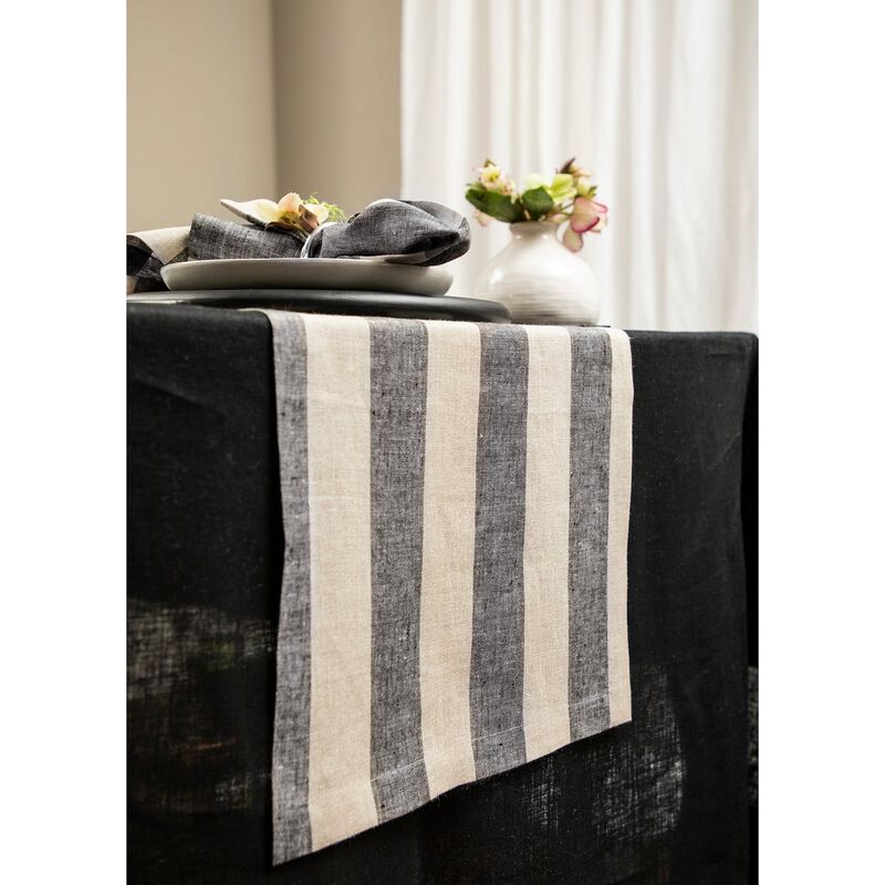 Solino Home Cabana Stripe 100% Linen Table Runner &ndash; Handcrafted, Machine Washable, Perfect for Holiday and Everyday Dining