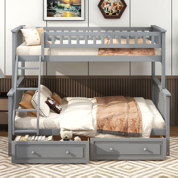 Whisen Twin over Full Bunk Bed with Drawers, Convertible Beds