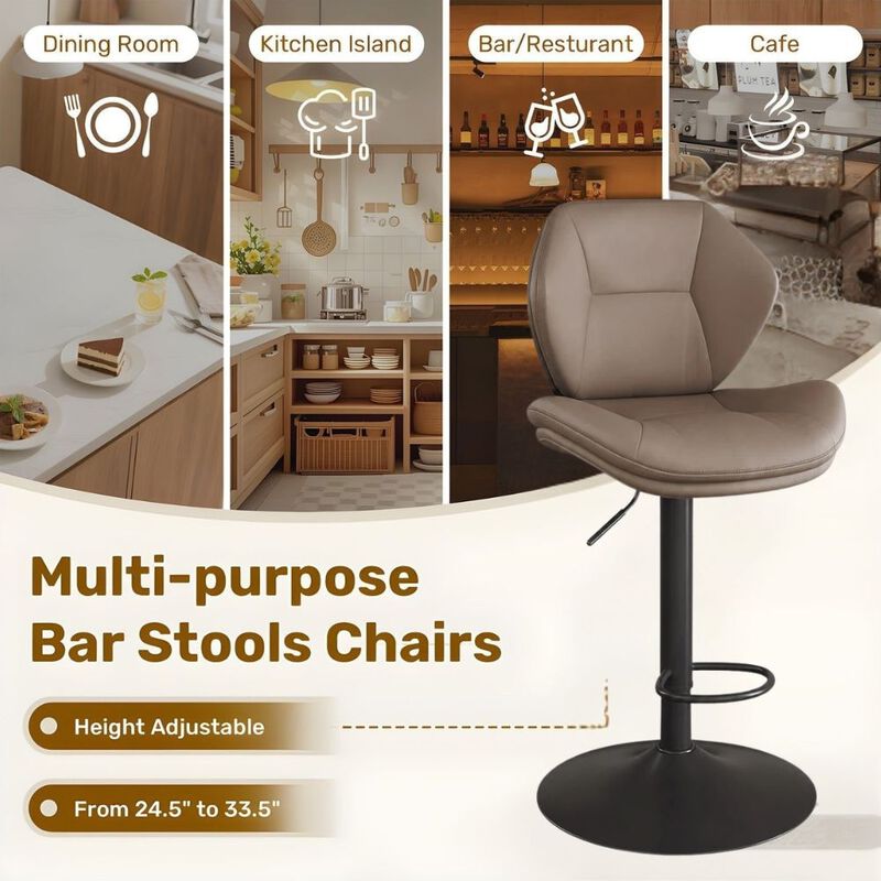 Modern Ergonomic PU Leather Bar Stools, Adjustable Counter Height Stools with Double-Layer Cushion, Steady Stainless Steel Frame Rustic Kitchen Island Chairs for Outdoor image number 3