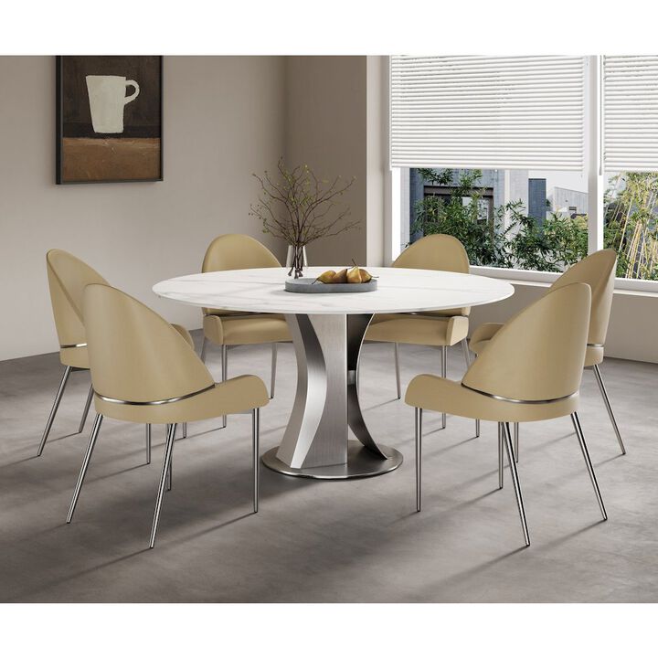 Set of 2 Taupe Color PU Leather Dining Chair with Matte Gold Fram