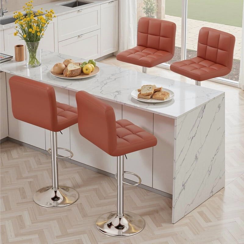 Leather Swivel Bar Stools Set of 2, Durable Adjustable Counter Height Stools with Thickened Backrest, Lightweight Iron Frame 360&deg; Kitchen Island Chairs image number 1