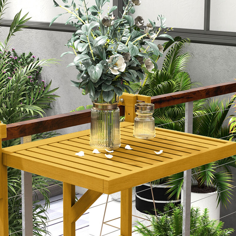 Outsunny Railing Table w/ Adjustable Height, Outdoor Hanging Table, Natural