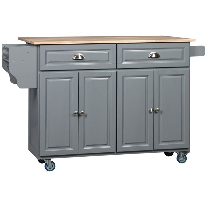 Dark Gray Kitchen Helper: Utility Cart with Drop-Leaf & Rubber Wood Top