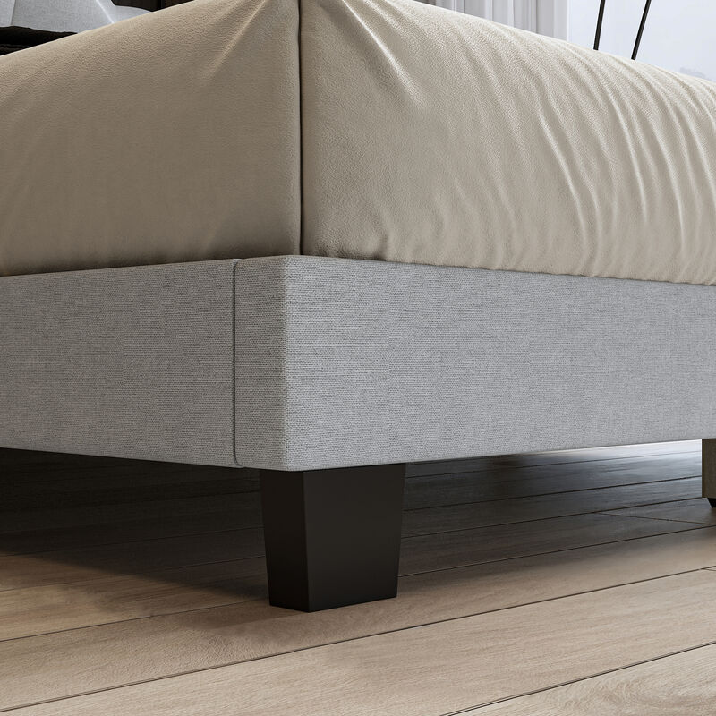 FUFU&GAGA Upholstered Bed with White Ambient LED Light, Queen Size, Soft Fabric Upholstery with MDF and Multi-Layer Board Construction, (82.3" D x 61.4" W x 44.3" H), Light Grey