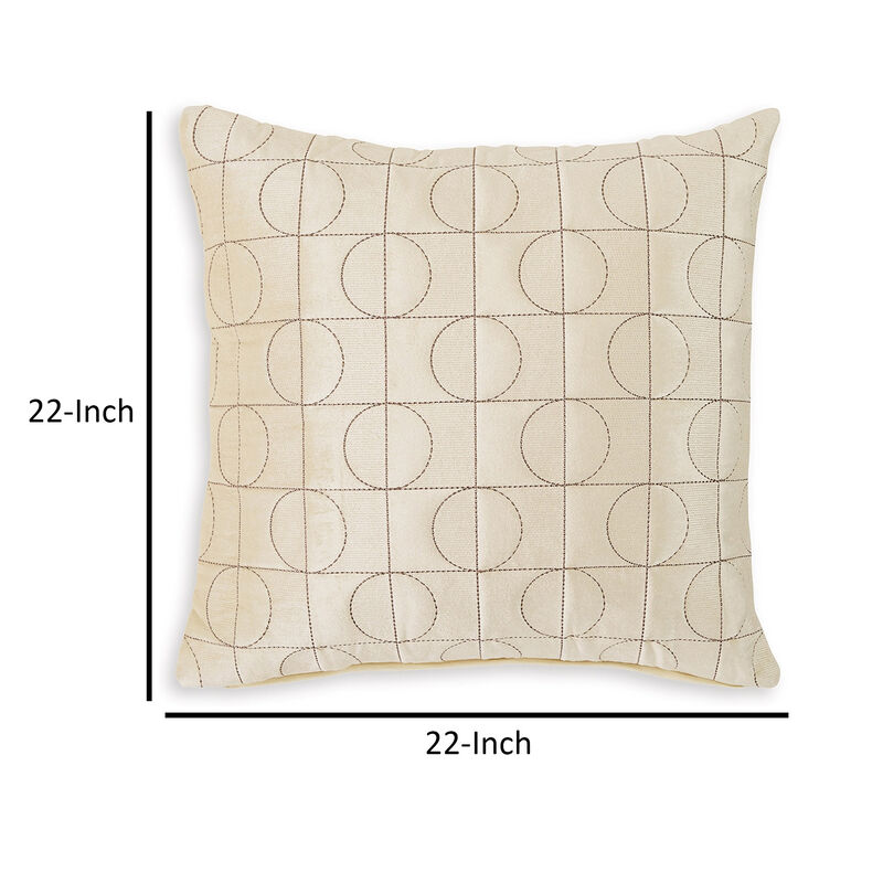 Kyla 22 Inch Accent Pillow Set of 4, Embroidered Geometric Pattern, Cream - Benzara