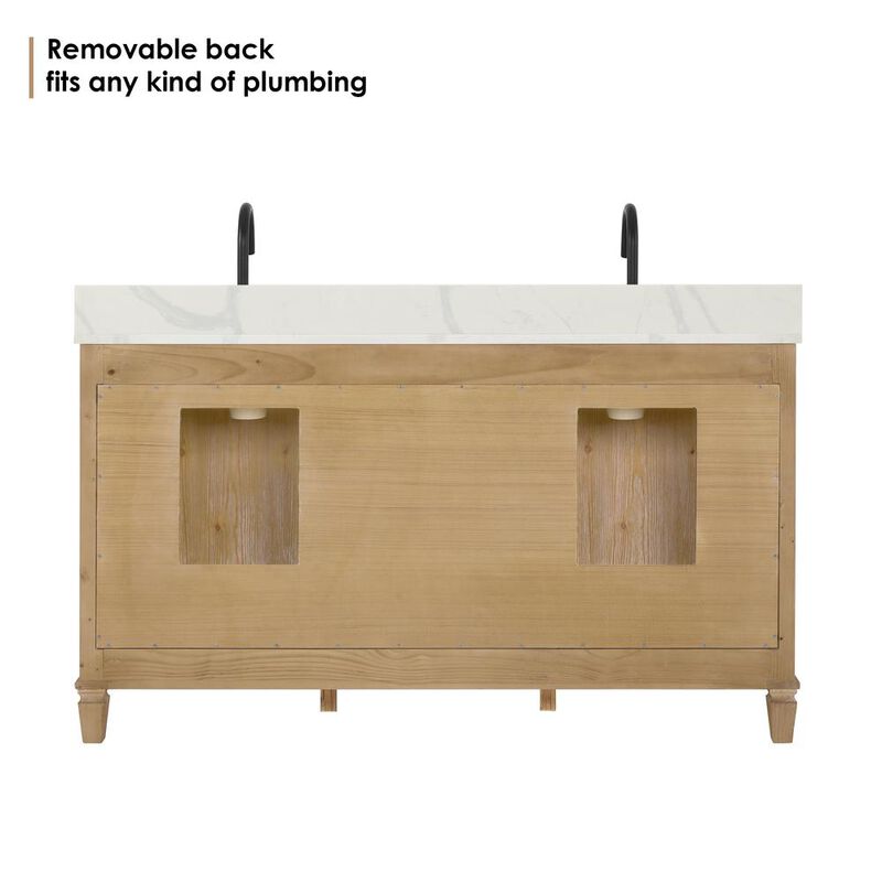 Altair Double Bathroom Vanity in Weathered Fir with Stone Countertop without Mirror