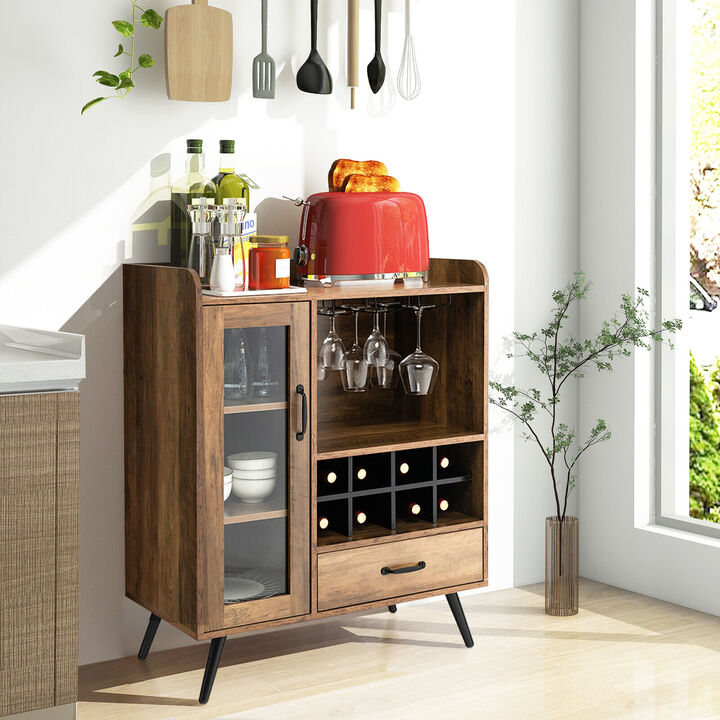 Buffet Sideboard with Removable Wine Rack and Glass Holder-Rustic Brown
