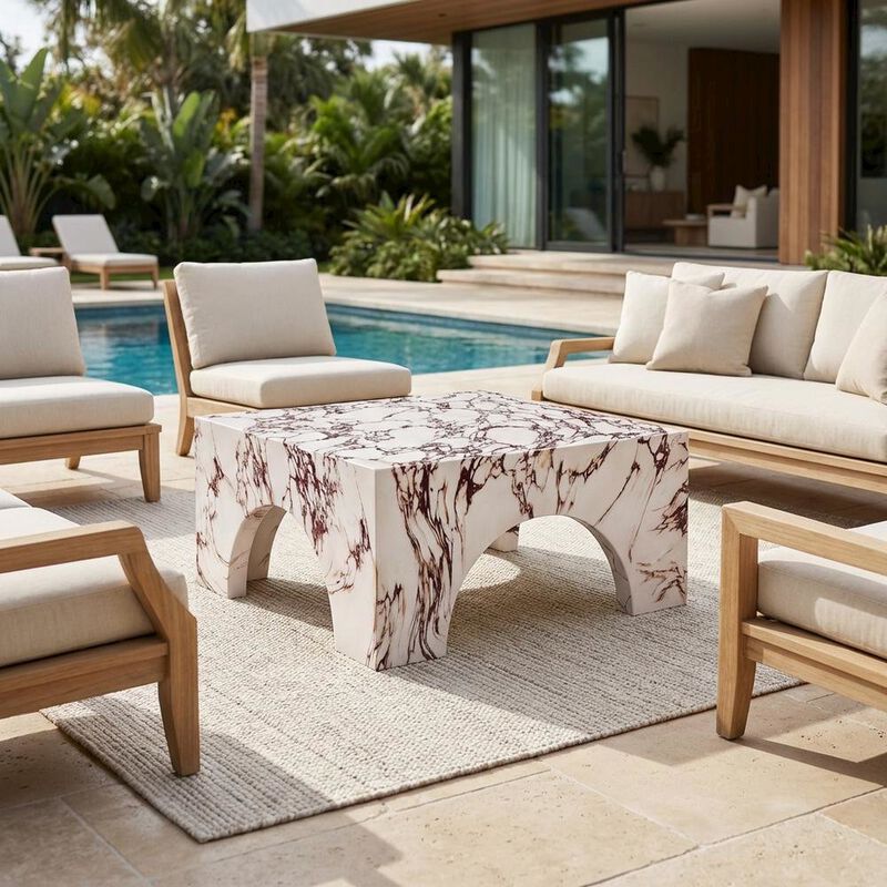 Outdoor Patio Arched Coffee Table In Concrete Finish With Durable Construction image number 4