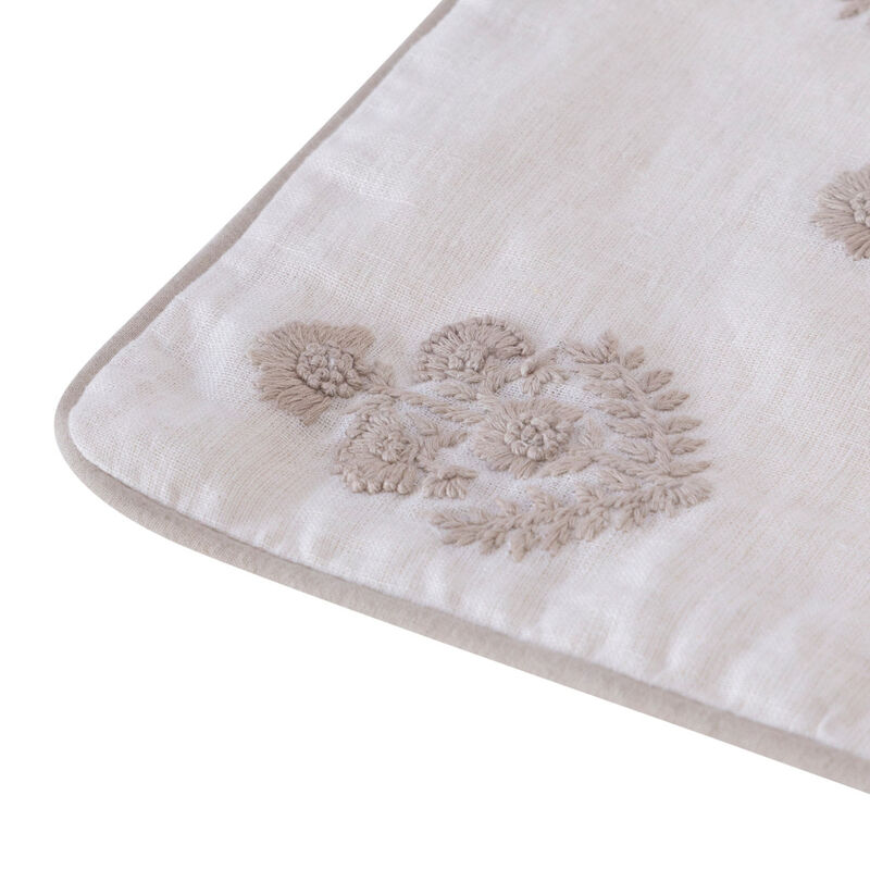 HomeRoots 20" Off White And Taupe Floral Linen Throw Pillow Cover with Embroidery image number 3