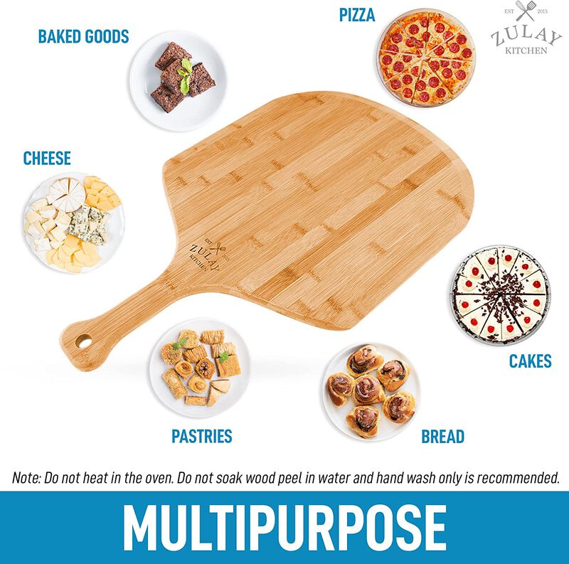 Authentic Bamboo Pizza Paddle With Easy Glide Edges & Handle For Baking (Large 15")