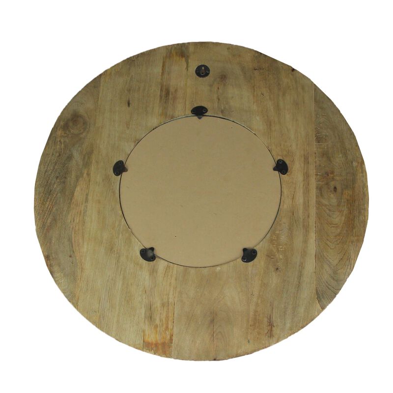 Carved Wooden Frame Round Wall Mirror 235 Inch Diameter Hand Painted Accents image number 2