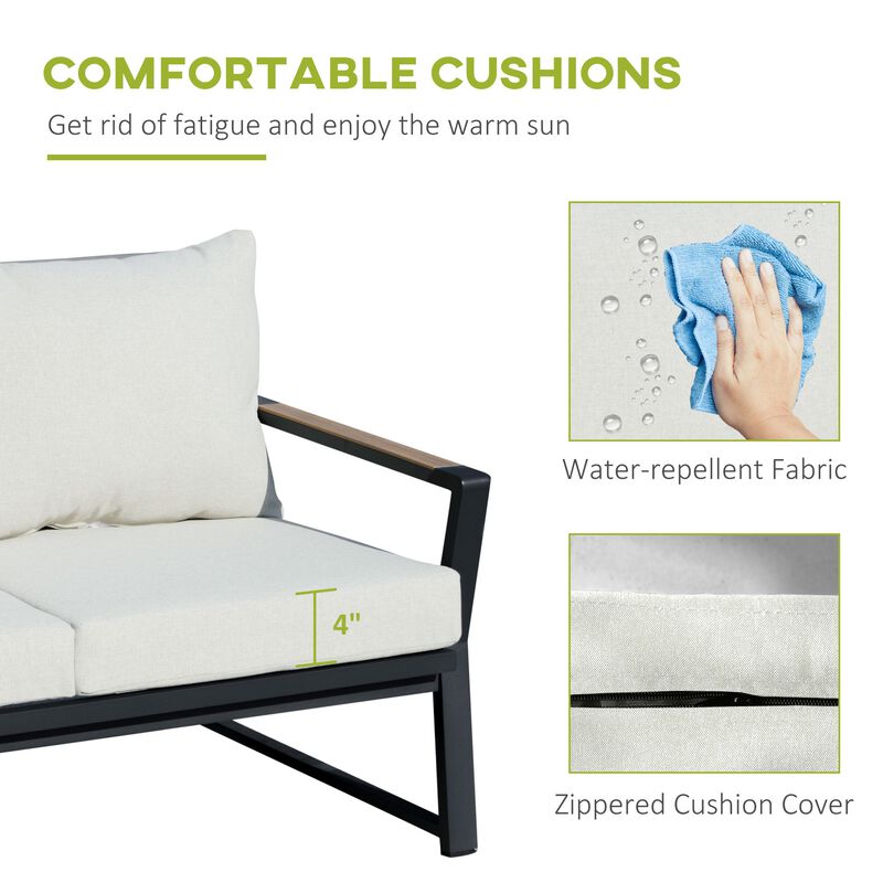 Cream Patio Set: 4-Piece Aluminum Furniture with Loveseat and Table image number 4