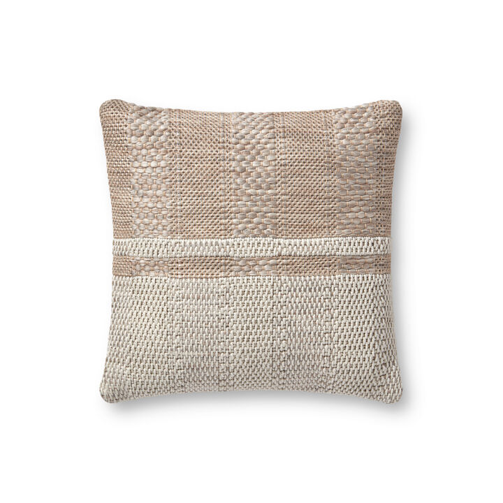 Calypso PAL0045 Taupe/Natural 18''x18'' Polyester Pillow by Amber Lewis x Loloi, Set of Two