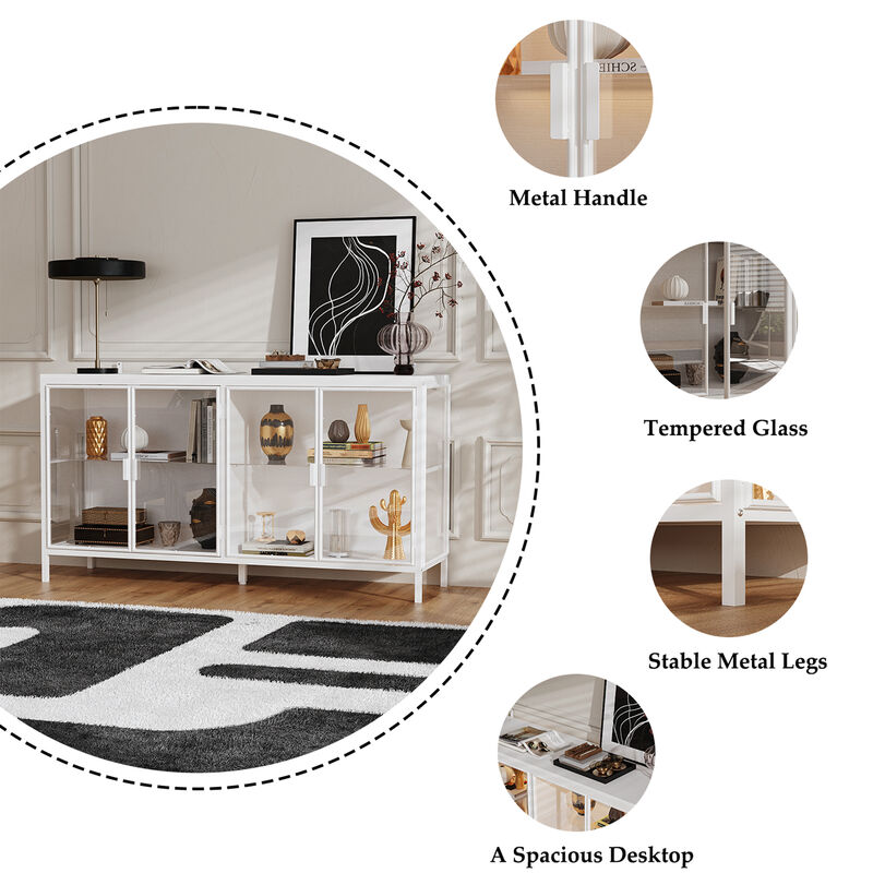 FUFU&GAGA Contemporary White Sideboard with Glass and Wood Accents, (55.1"W x 15.7"D x 29.5"H), Scratch-Resistant