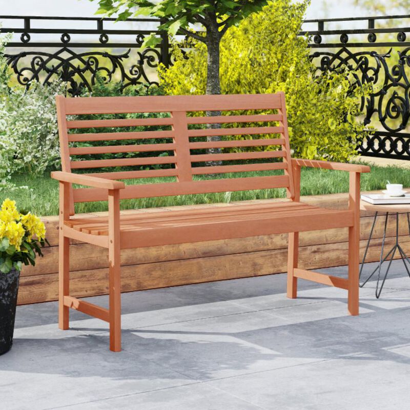 Hivvago Patio Solid Wood Loveseat Outdoor 2-Seat Bench with Inclined Backrest and Slatted Seat