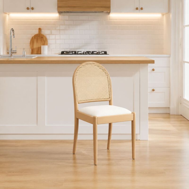 GOODSILO Set of 2 Rattan Backrest Dining Chairs, Upholstered Armless Kitchen Chairs with Padded Seats and Solid Wood Legs for Dining and Kitchen Use image number 3
