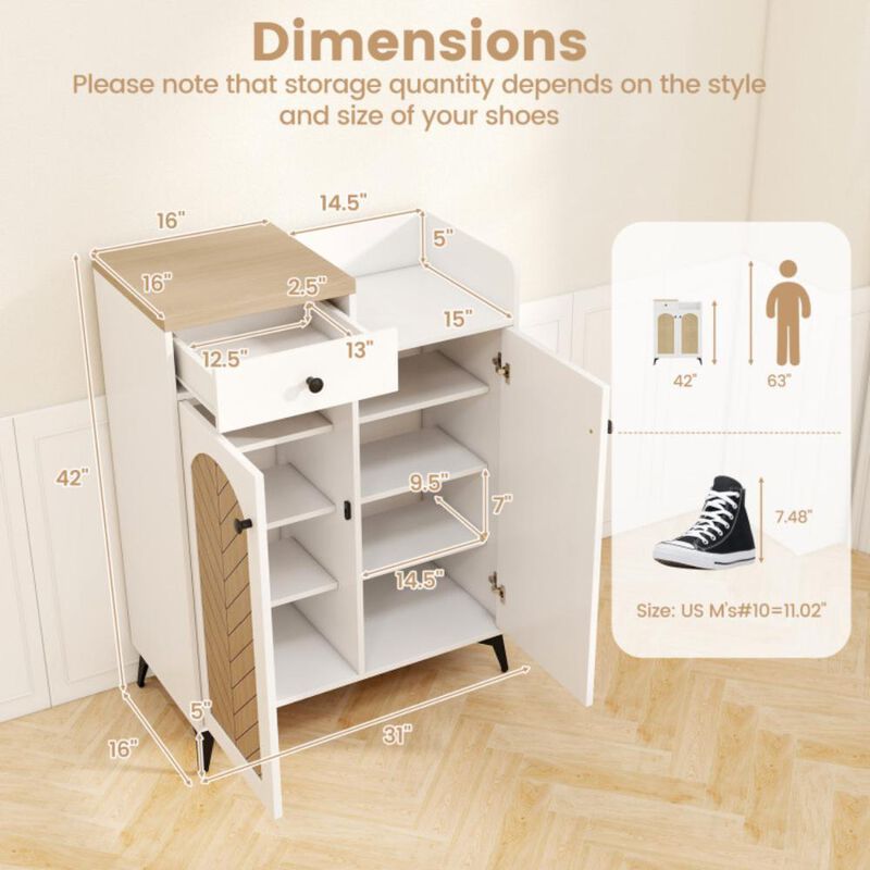 Hivvago 2-Door Shoe Rack Organizer with Drawer and 6 Removable Shelves